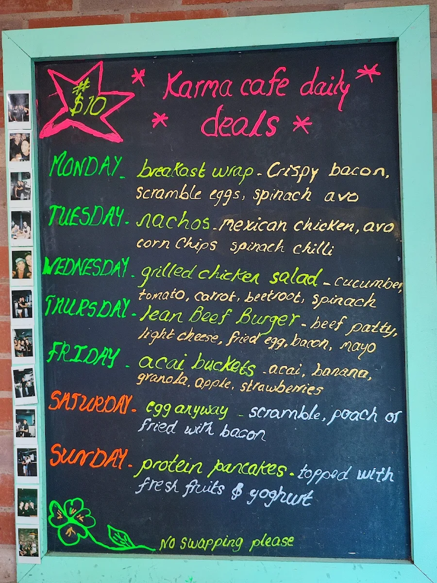 Menu, Karma Cafe