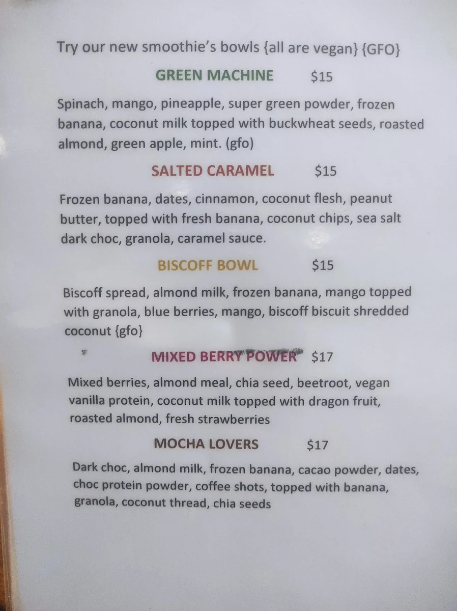 Menu, Karma Cafe