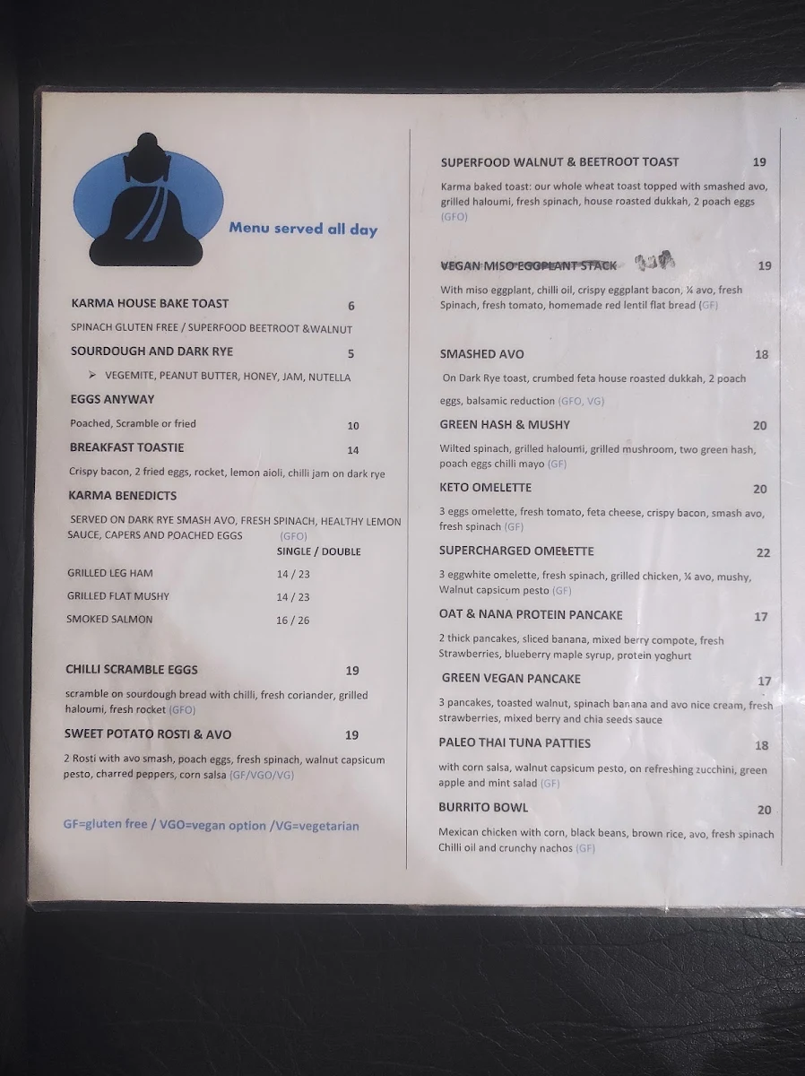 Menu, Karma Cafe