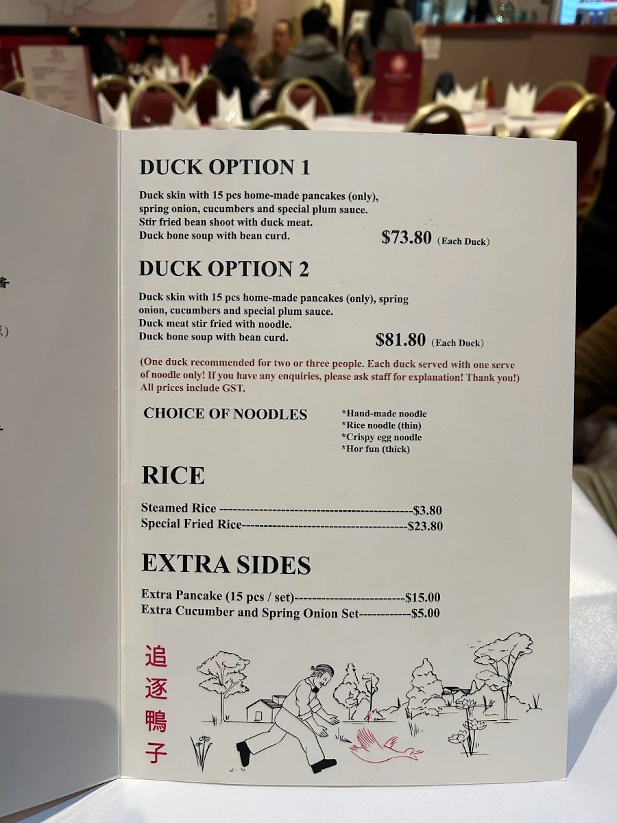 Menu, Simon's Peking Duck