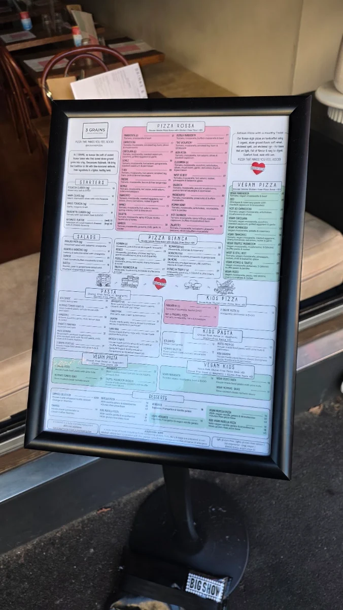 Menu, 3 GRAINS Pizza Yarraville