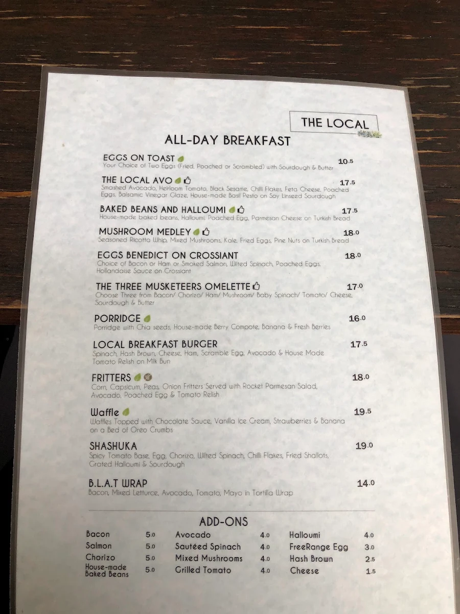 Menu, The Local Cafe Northbridge