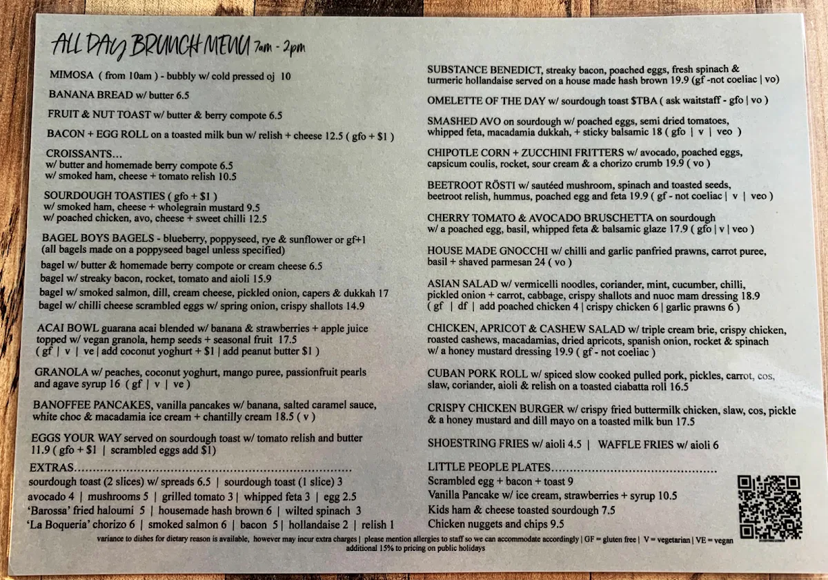 Menu, Substance Espresso