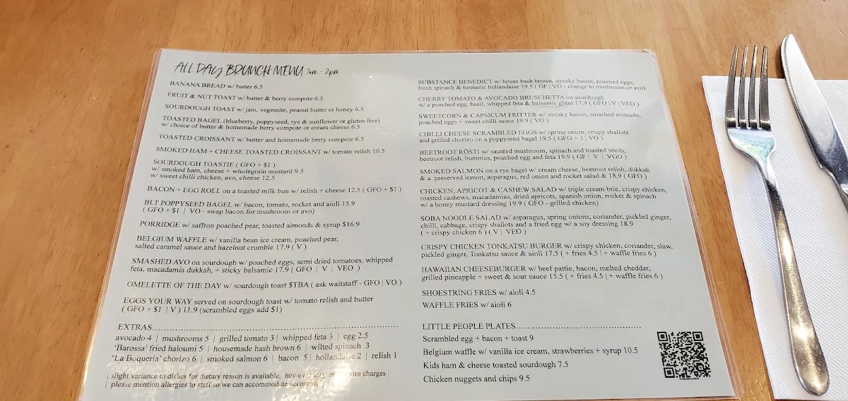 Menu, Substance Espresso