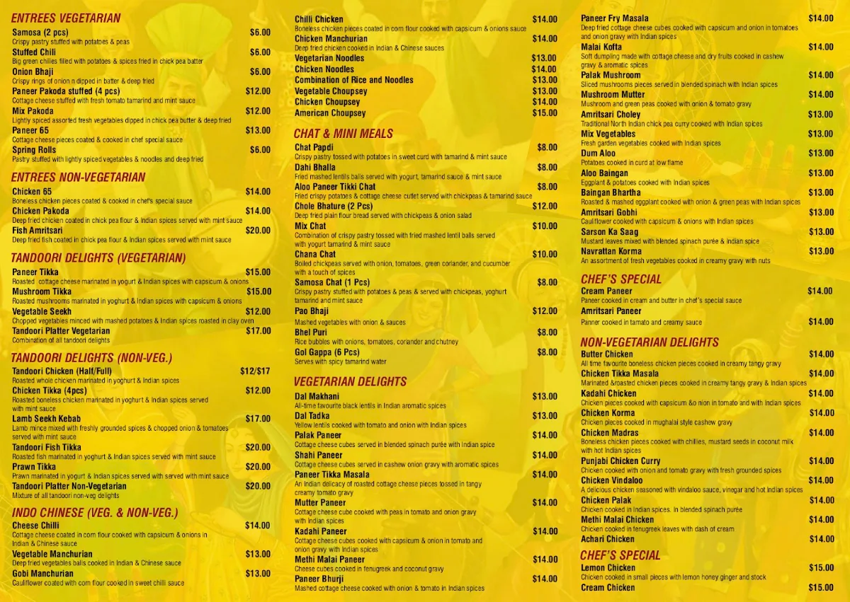 Menu, Taste of Amritsar