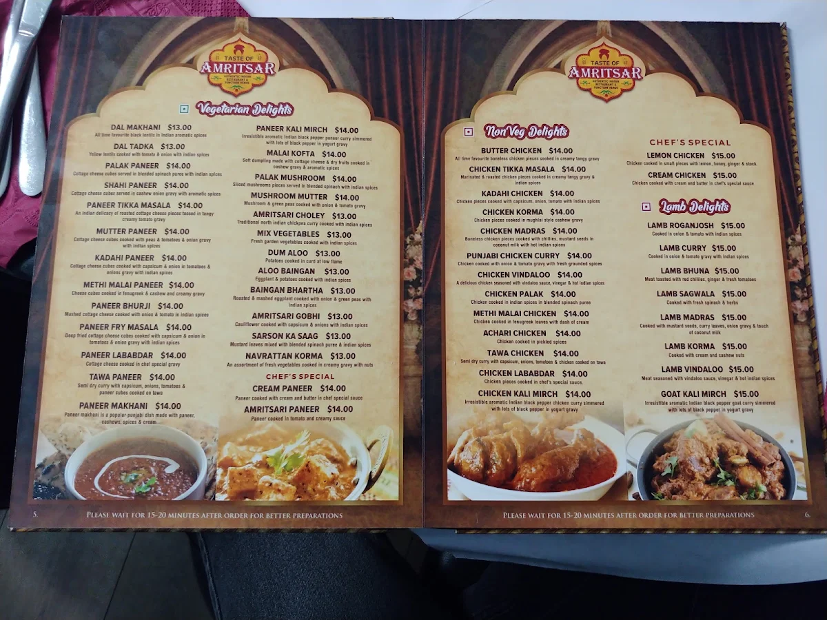 Menu, Taste of Amritsar