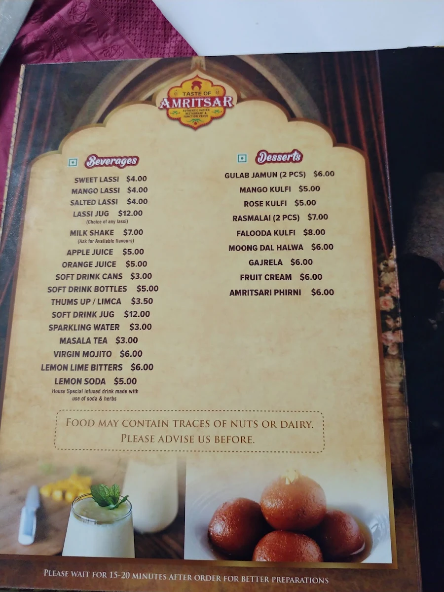 Menu, Taste of Amritsar