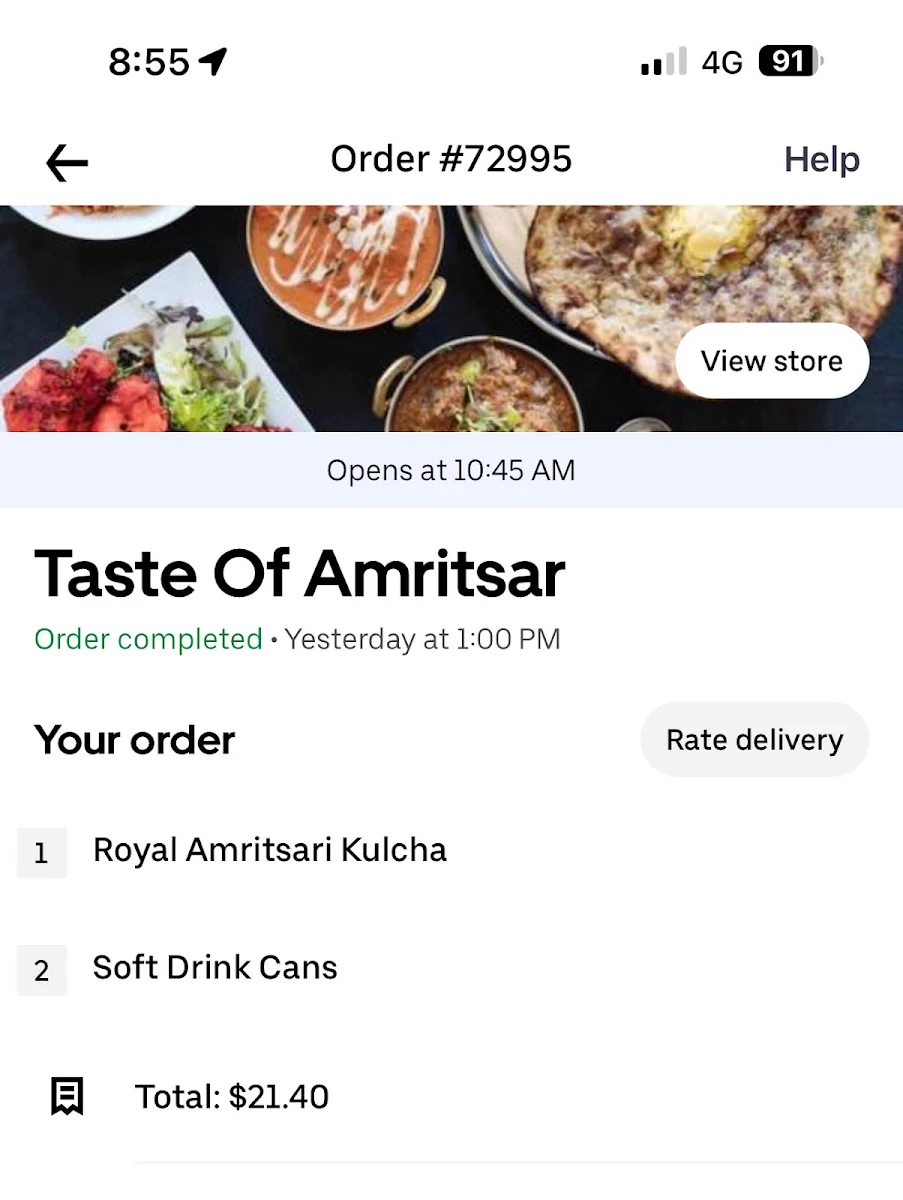 Menu, Taste of Amritsar