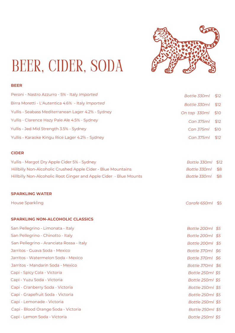 Menu, The Leopard Leura