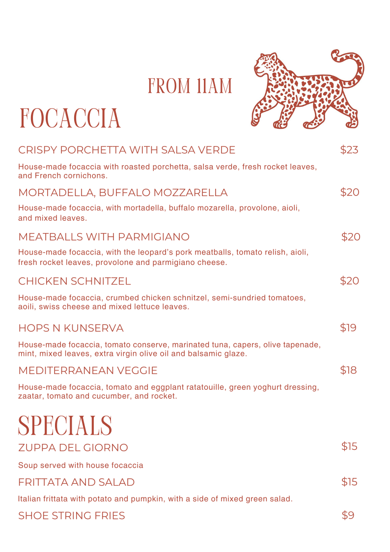 Menu, The Leopard Leura