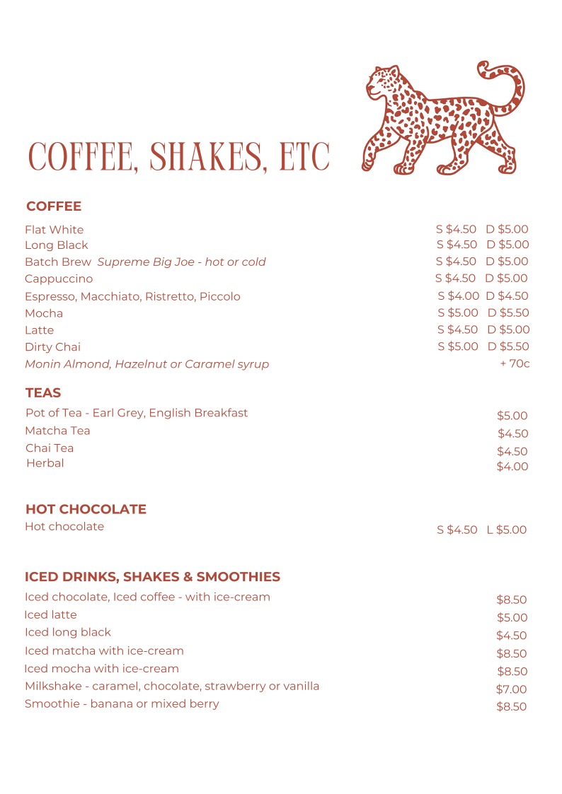 Menu, The Leopard Leura