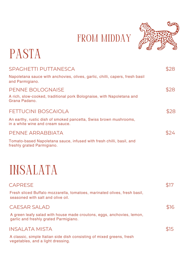 Menu, The Leopard Leura