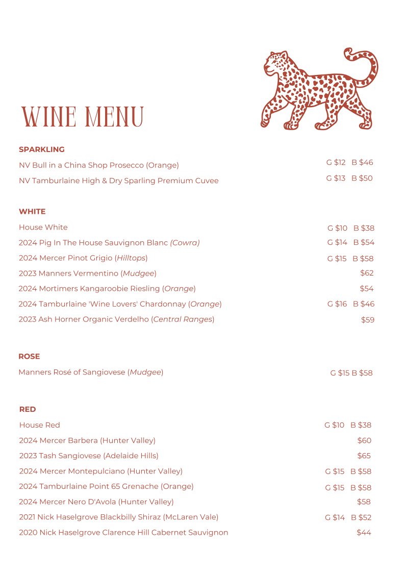 Menu, The Leopard Leura