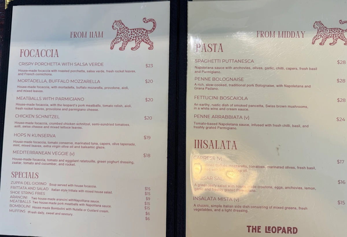 Menu, The Leopard Leura