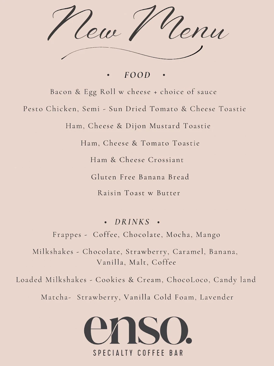 Menu, Enso Specialty Coffee Bar