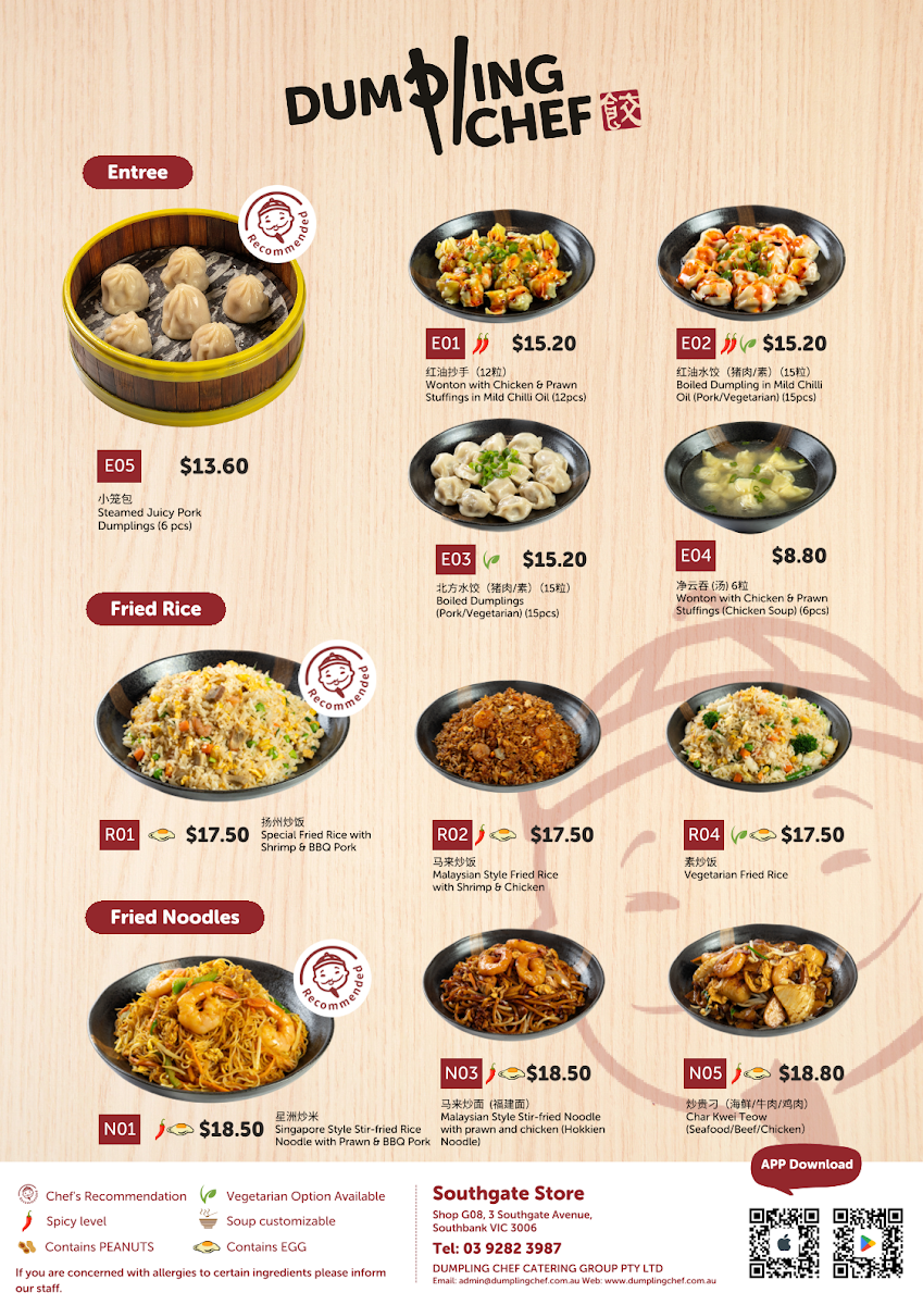 Menu, Dumpling Chef Southgate