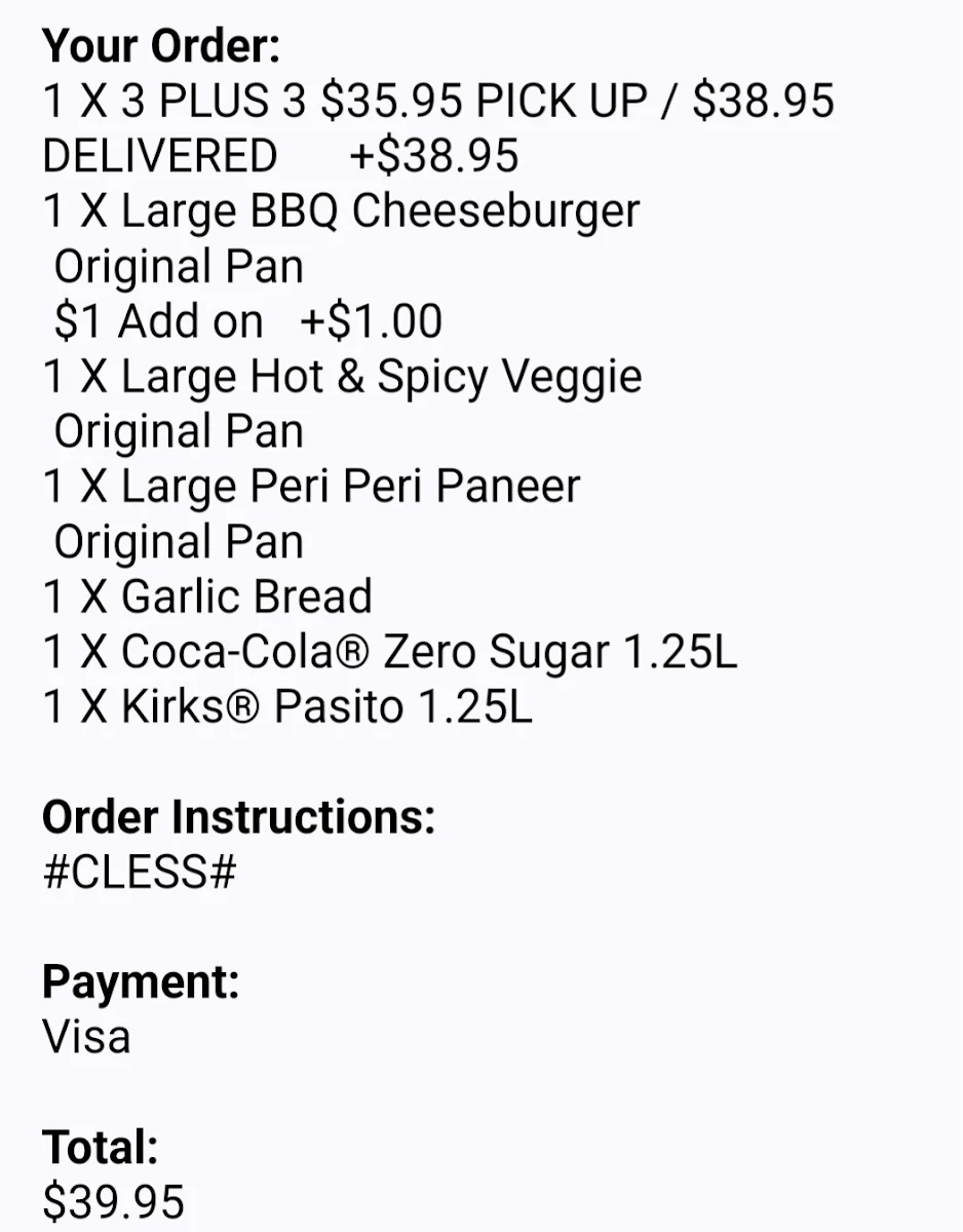 Menu, Pizza Hut Mango Hill