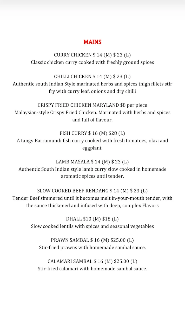 Menu, TEA STALL ( Original Malaysian Delights)