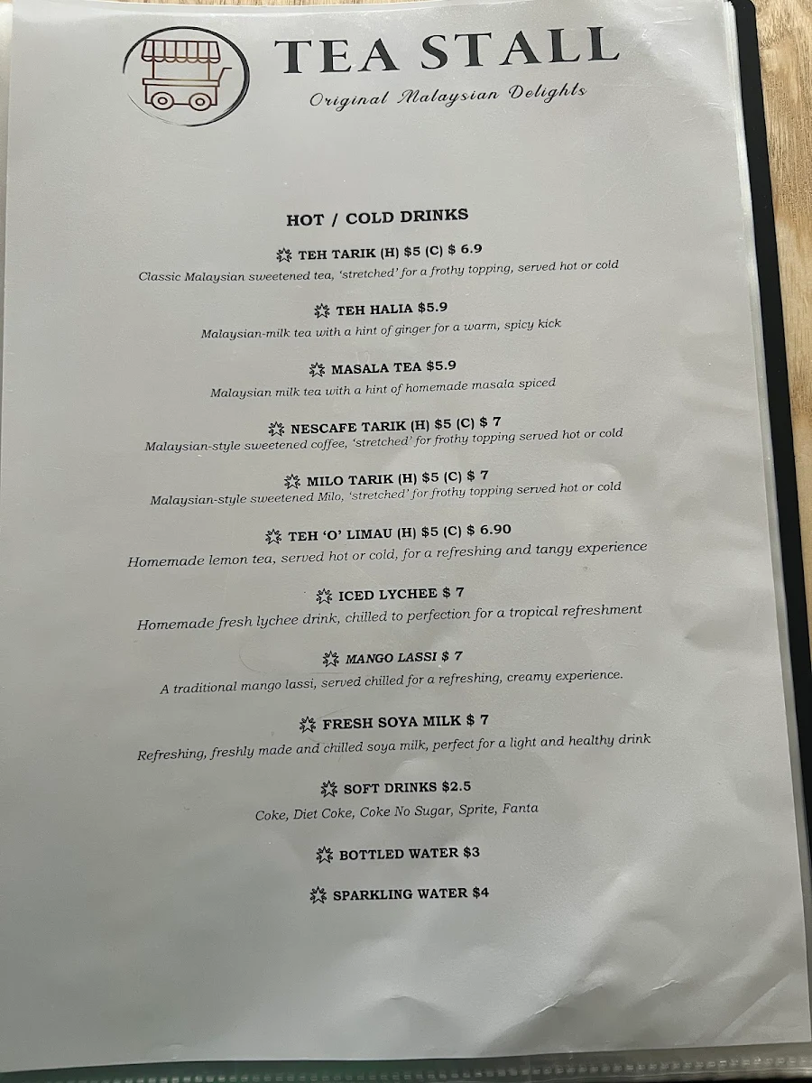 Menu, TEA STALL ( Original Malaysian Delights)