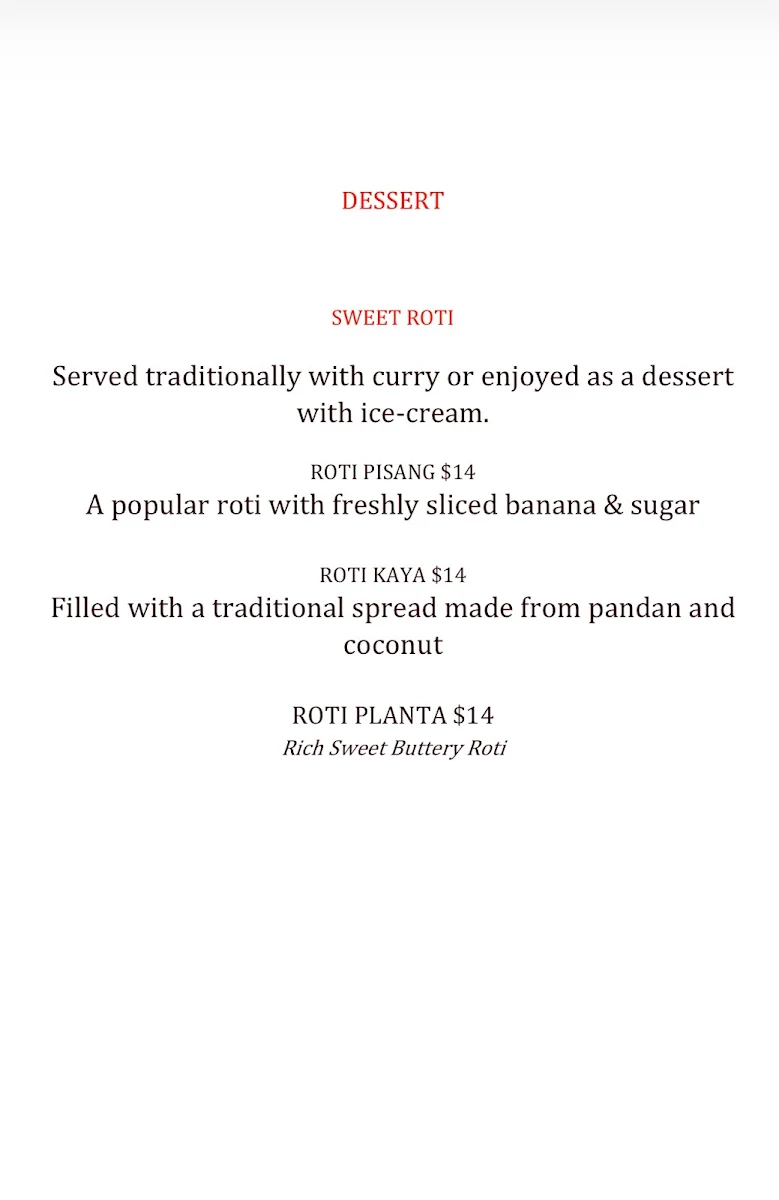 Menu, TEA STALL ( Original Malaysian Delights)