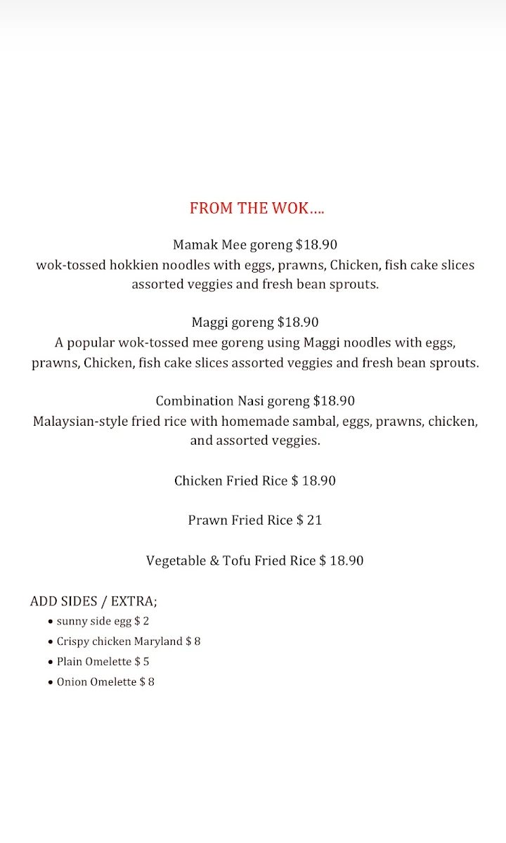 Menu, TEA STALL ( Original Malaysian Delights)