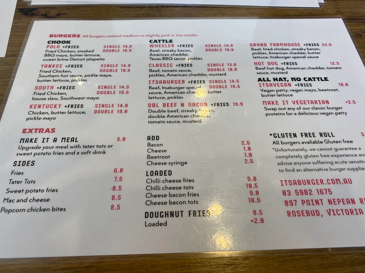 Menu, ItsaBurger - Rosebud