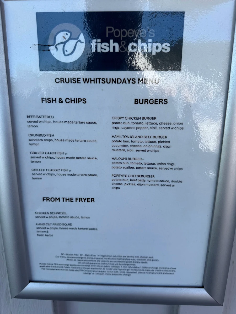 Menu, Popeye's Fish and Chips Takeaway