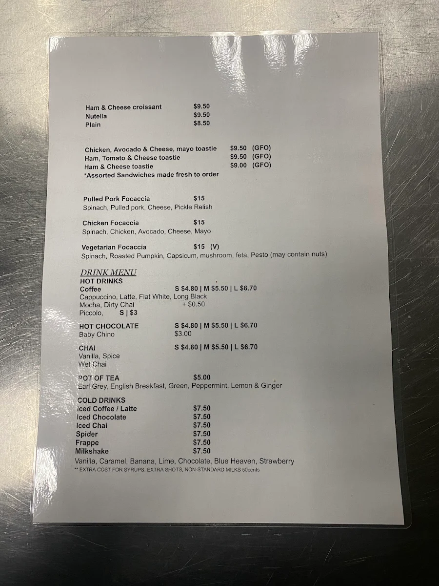 Menu, Le Cafe Leongatha