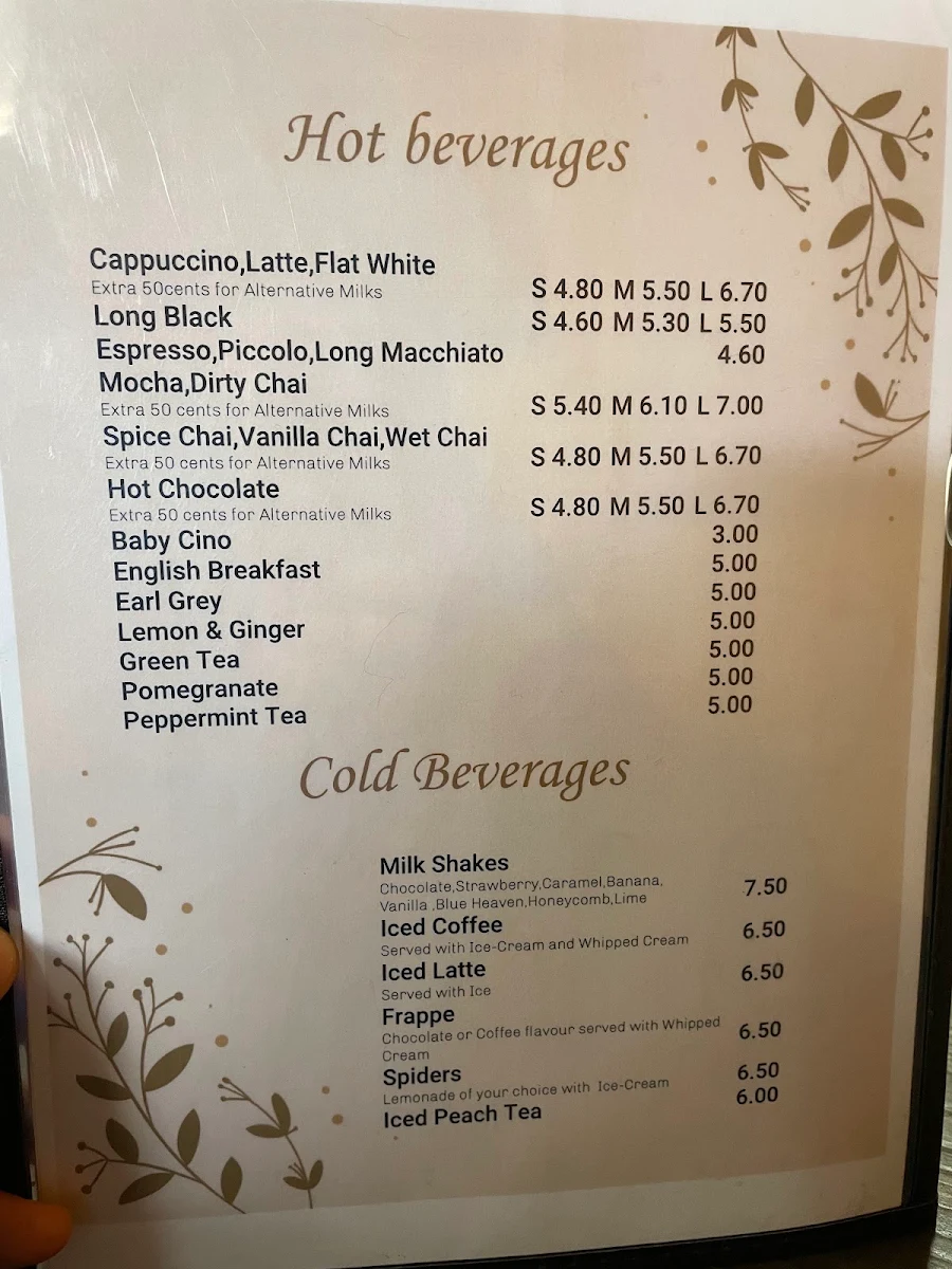 Menu, Le Cafe Leongatha