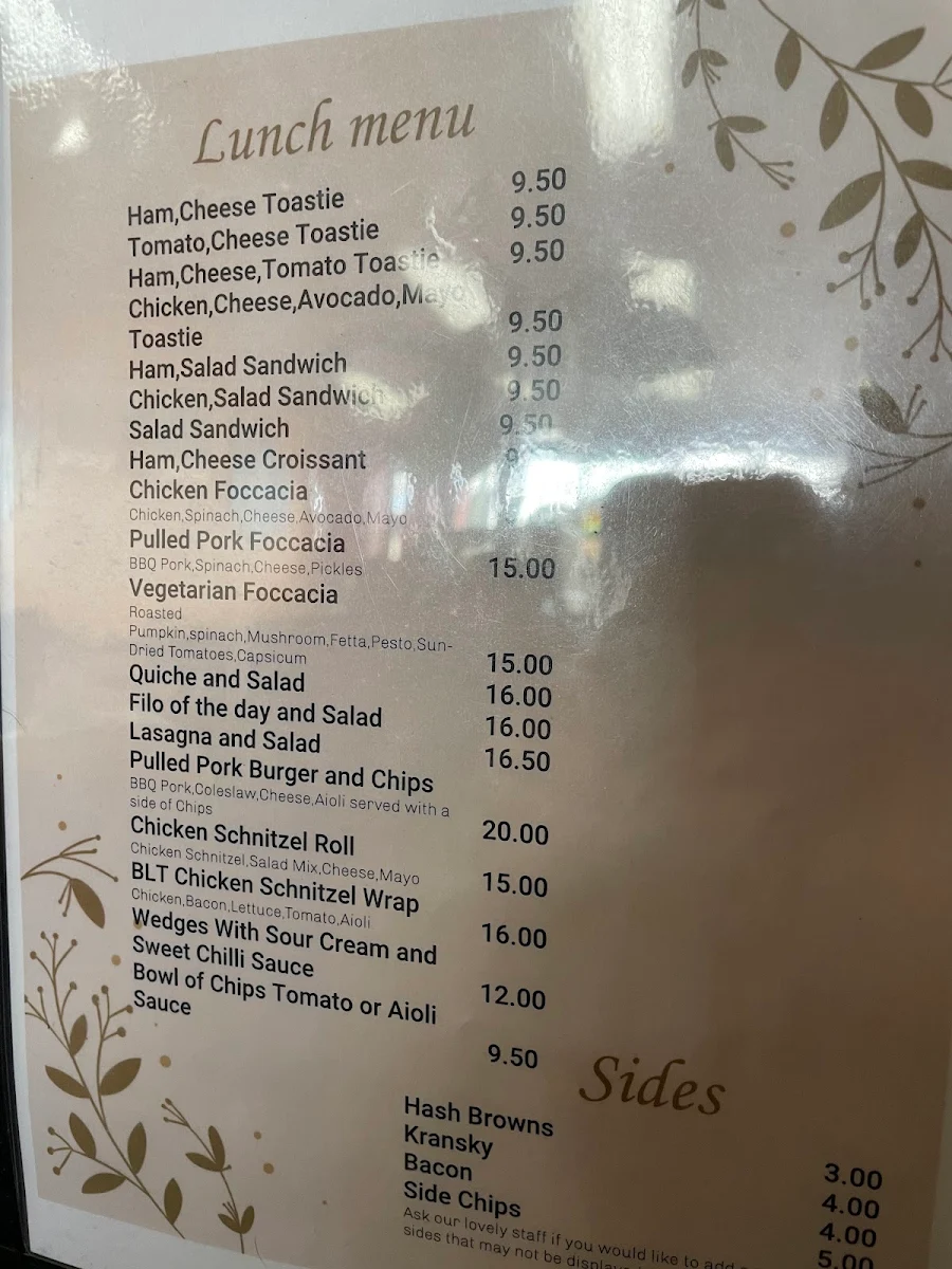 Menu, Le Cafe Leongatha
