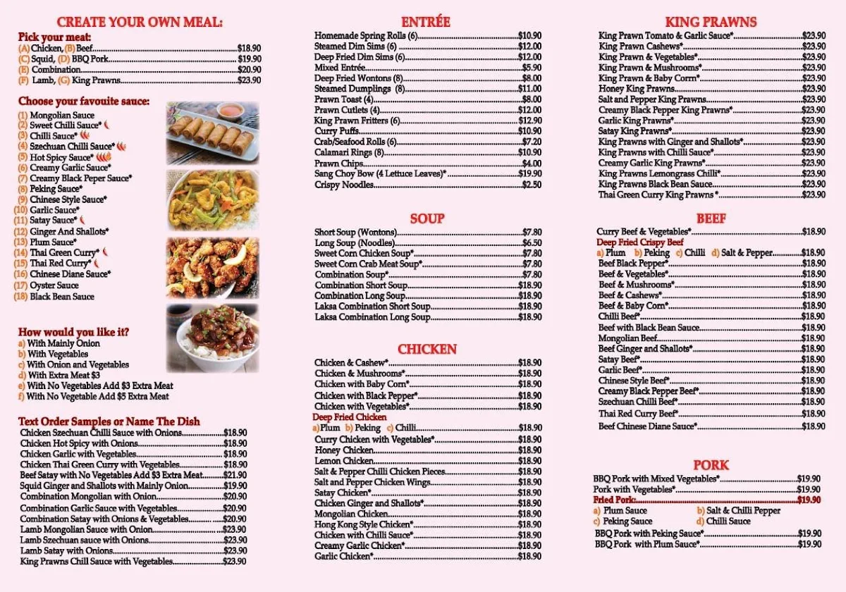 Menu, Golden Valley Chinese Takeaway