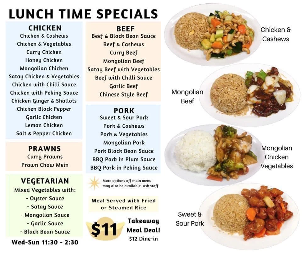 Menu, Golden Valley Chinese Takeaway