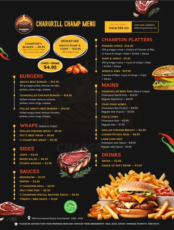 Menu, Chargrill Champ
