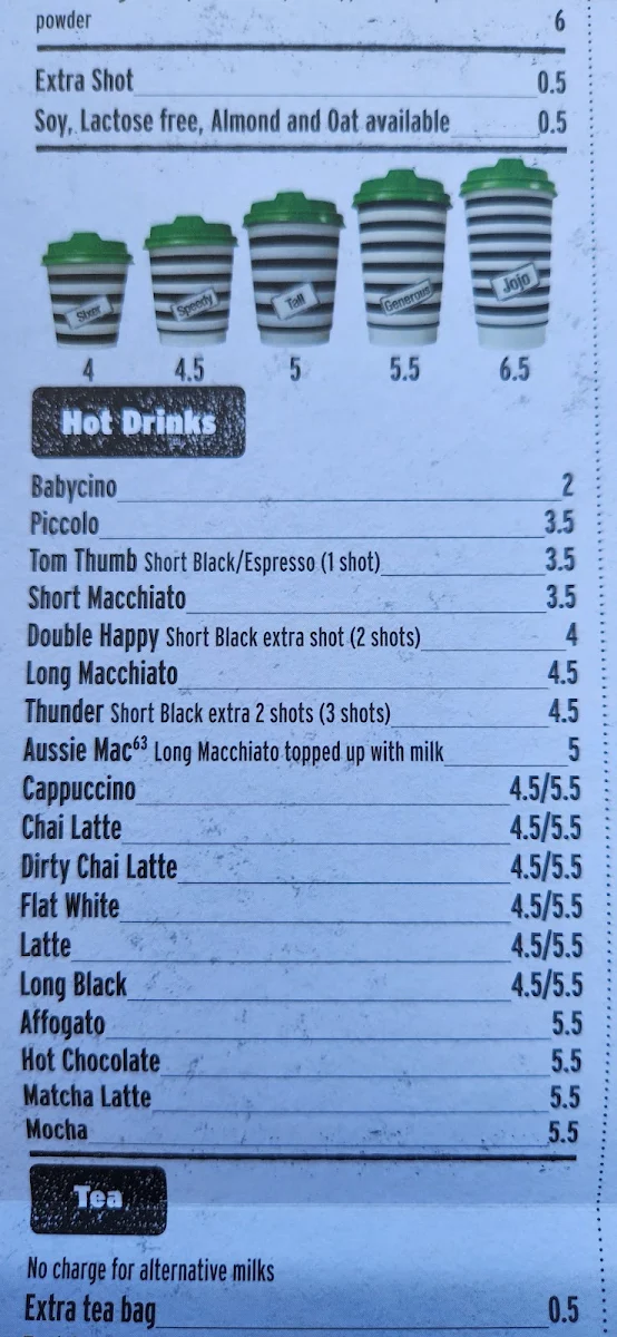 Menu, Café63© Dakabin