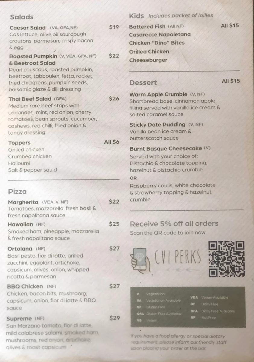 Menu, Camden Valley Inn (CVI)