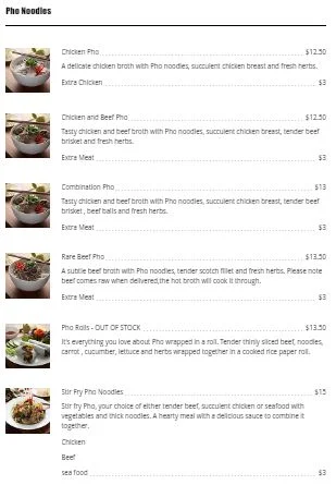 Menu, Wat The Pho