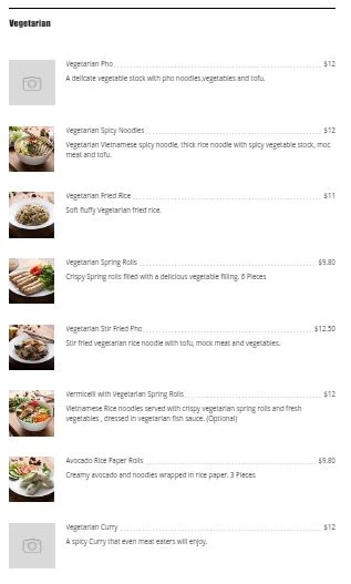 Menu, Wat The Pho