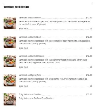 Menu, Wat The Pho