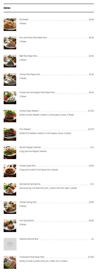 Menu, Wat The Pho