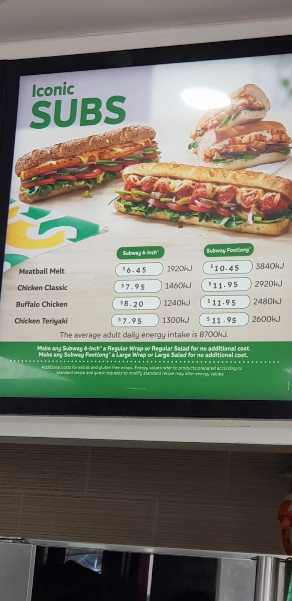 Menu, Subway