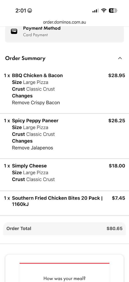 Menu, Domino's Pizza Epping North