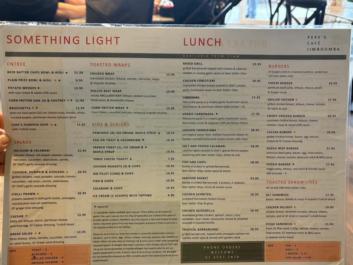 Menu, Perks Cafe
