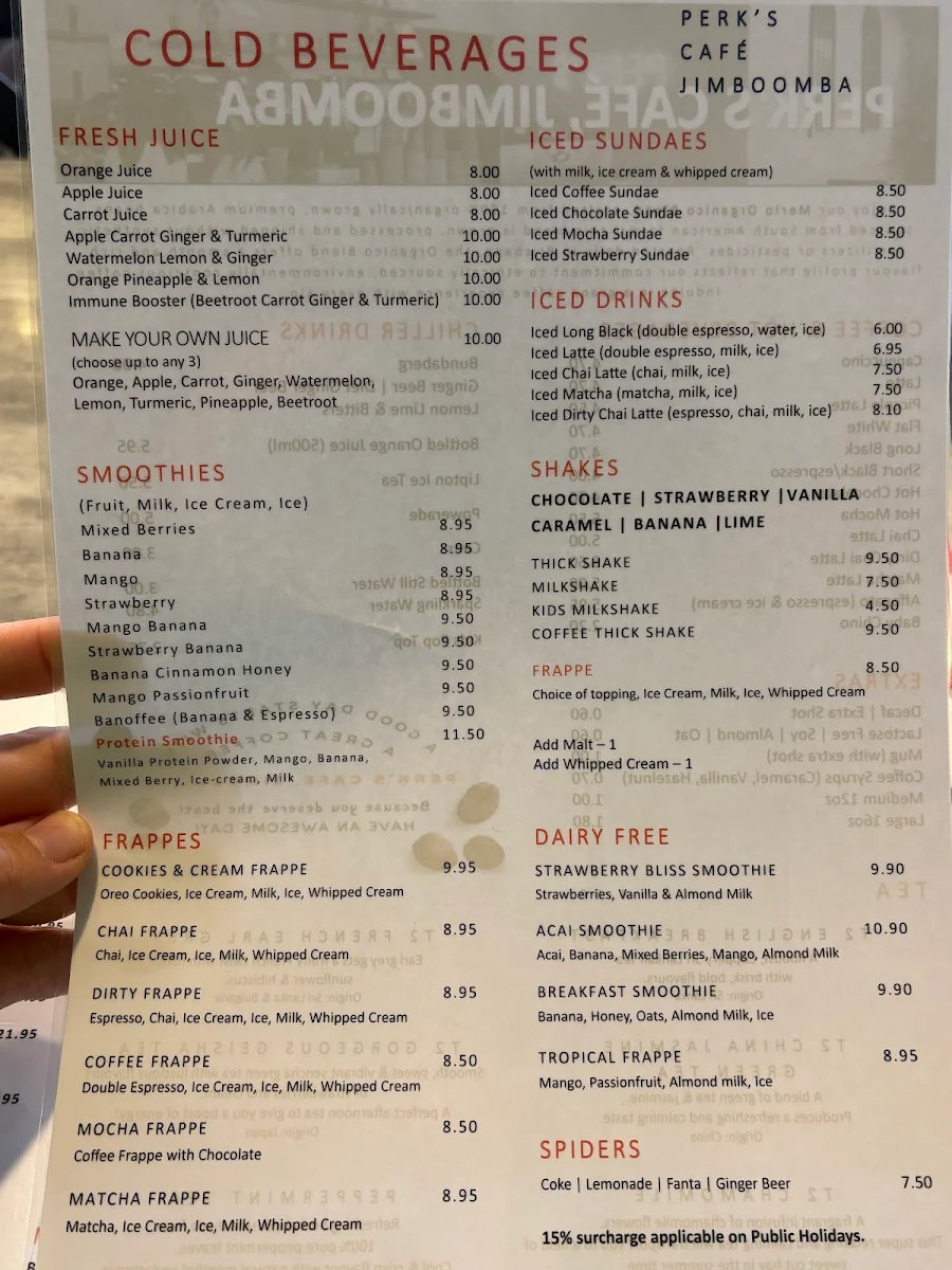 Menu, Perks Cafe