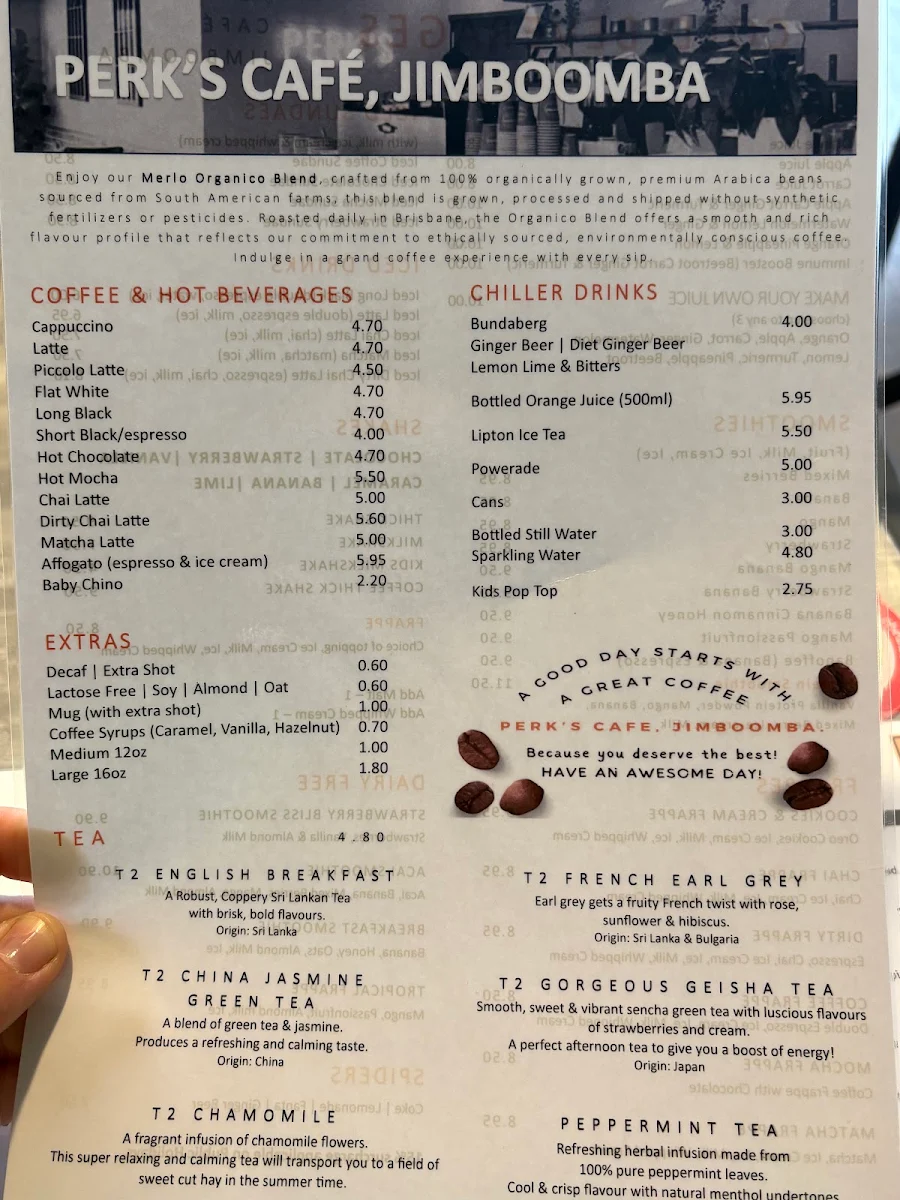 Menu, Perks Cafe