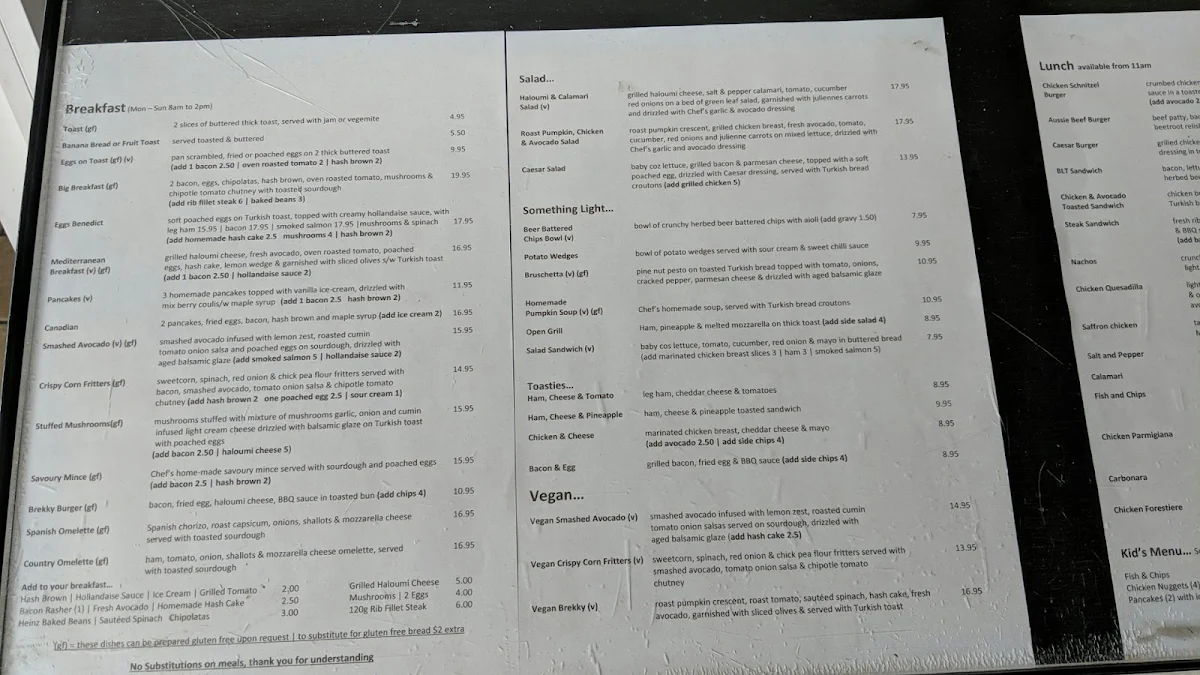 Menu, Perks Cafe