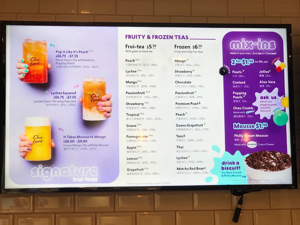 Menu, Chatime Pavilion on George