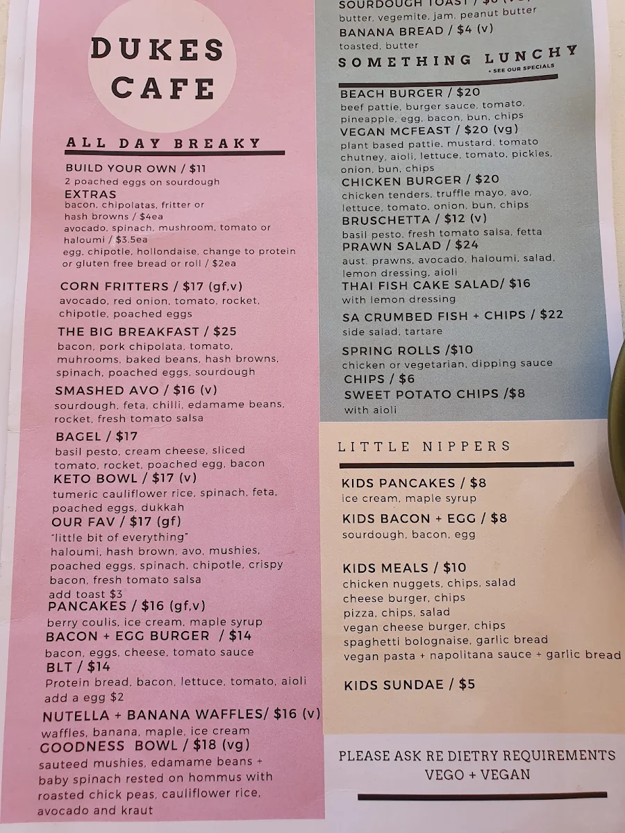 Menu, Duke’s Cafe Moana