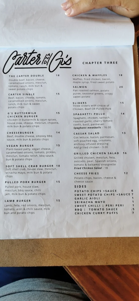 Menu, Carter & G's