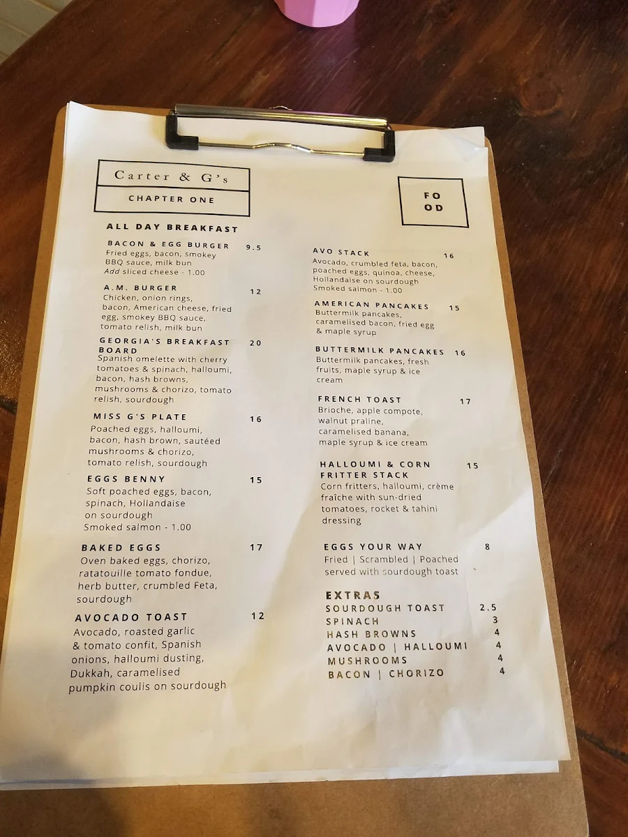 Menu, Carter & G's
