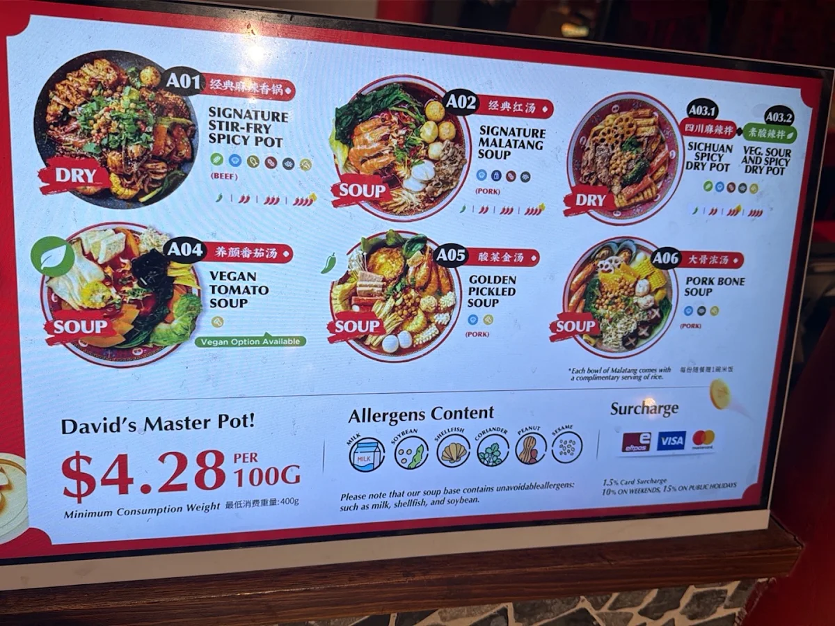 Menu, David’s Master Pot